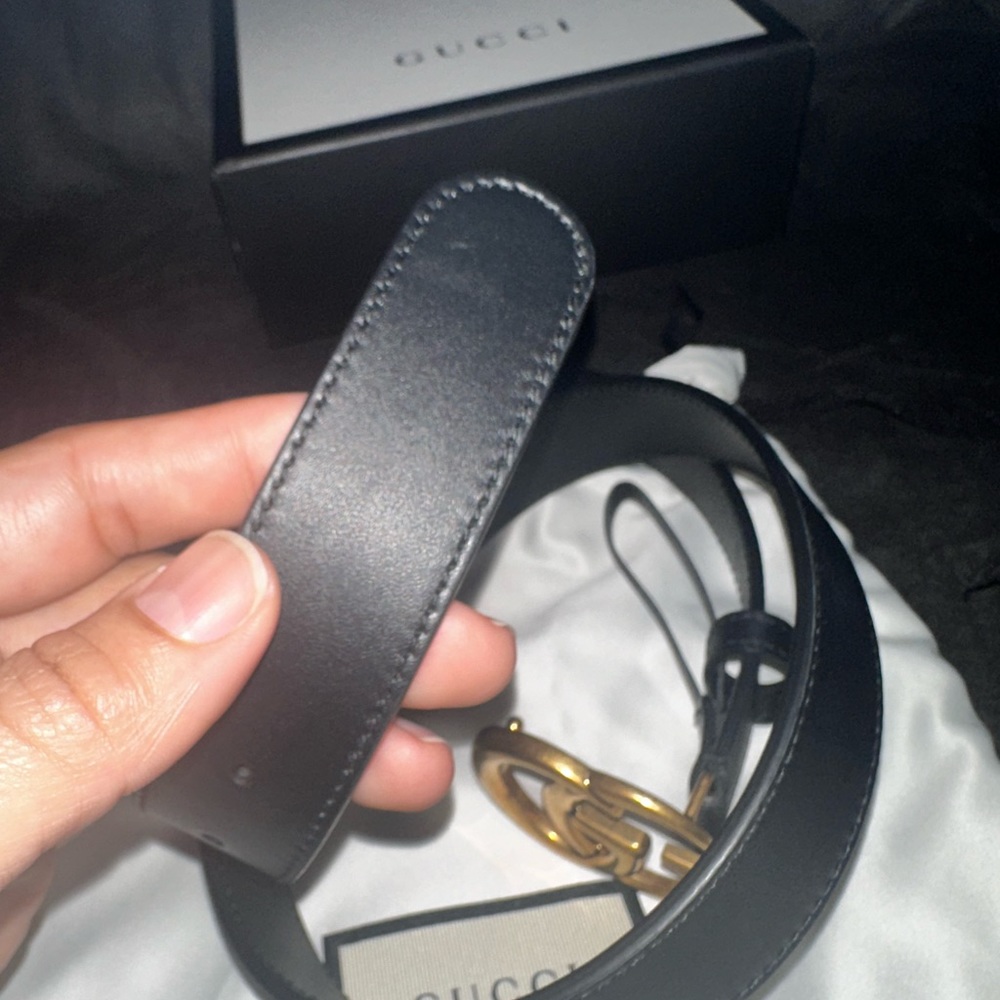 Gucci double GG belt in Black leather - Picture 5 of 6